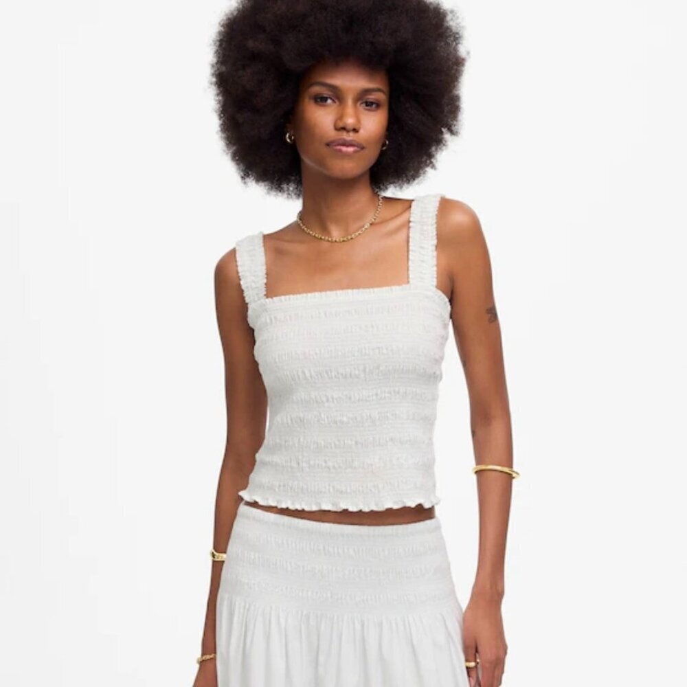 NWT Madewell White Poplin Smocked Tank - Size: Medium